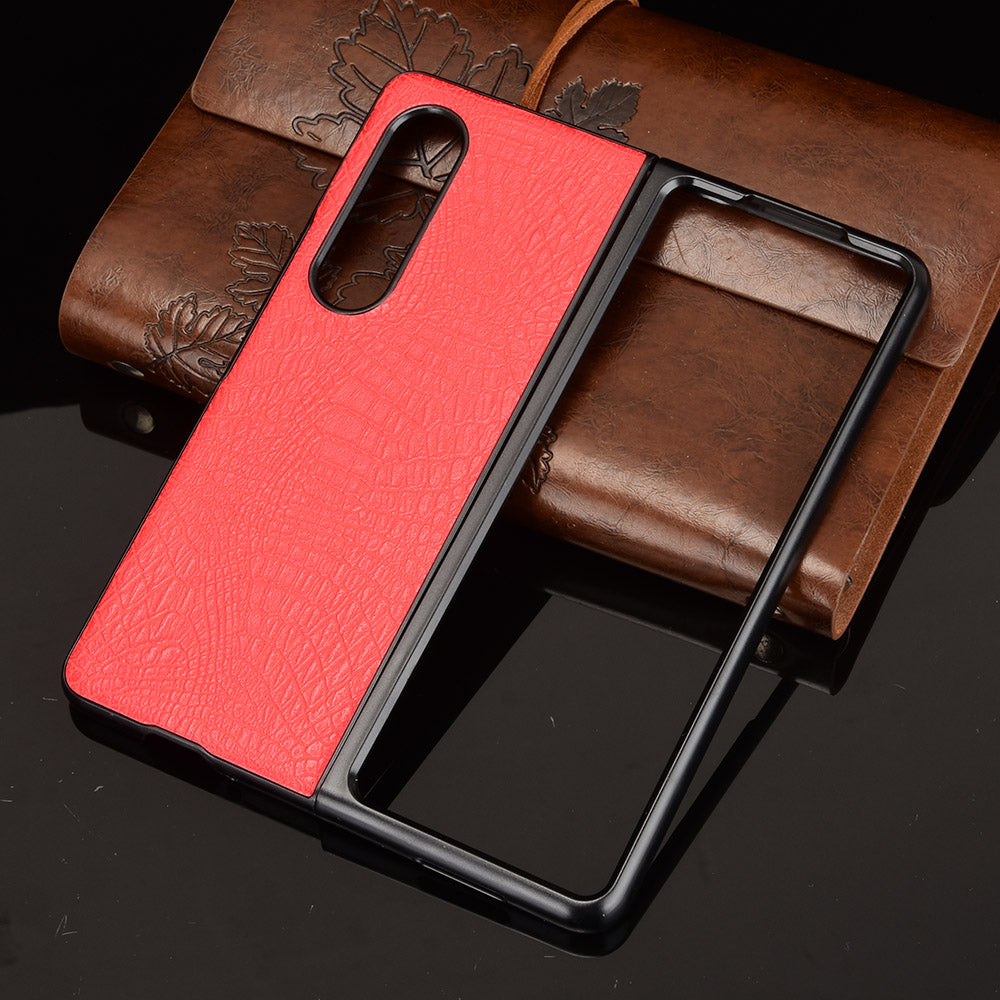 Premium Crocodile Texture PU Leather Coated Hard PC Back Cover Protective Cell Phone Case for Samsung Galaxy Z Fold3 5G