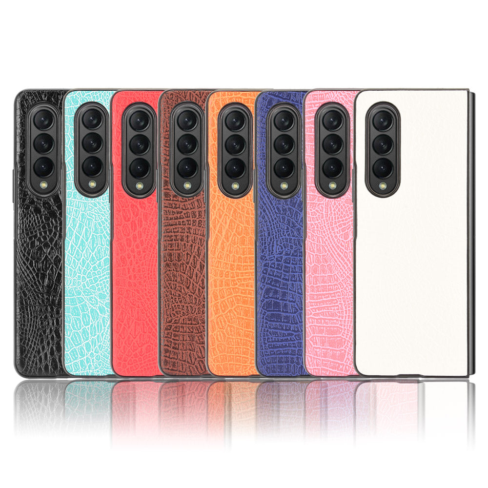 Premium Crocodile Texture PU Leather Coated Hard PC Back Cover Protective Cell Phone Case for Samsung Galaxy Z Fold3 5G