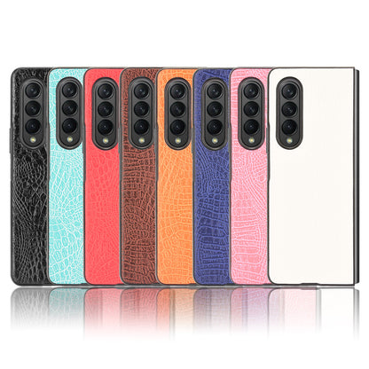 Premium Crocodile Texture PU Leather Coated Hard PC Back Cover Protective Cell Phone Case for Samsung Galaxy Z Fold3 5G