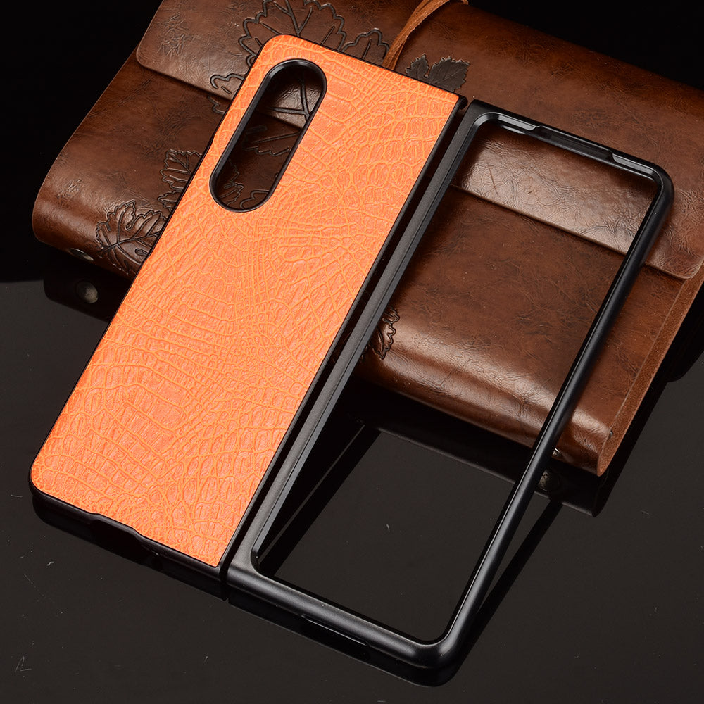 Premium Crocodile Texture PU Leather Coated Hard PC Back Cover Protective Cell Phone Case for Samsung Galaxy Z Fold3 5G