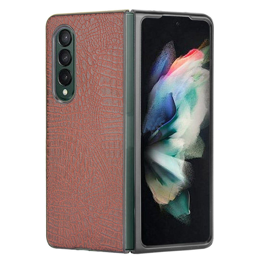 Premium Crocodile Texture PU Leather Coated Hard PC Back Cover Protective Cell Phone Case for Samsung Galaxy Z Fold3 5G