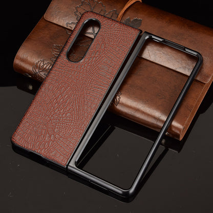 Premium Crocodile Texture PU Leather Coated Hard PC Back Cover Protective Cell Phone Case for Samsung Galaxy Z Fold3 5G