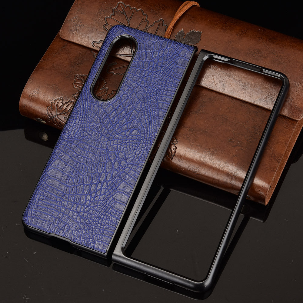 Premium Crocodile Texture PU Leather Coated Hard PC Back Cover Protective Cell Phone Case for Samsung Galaxy Z Fold3 5G