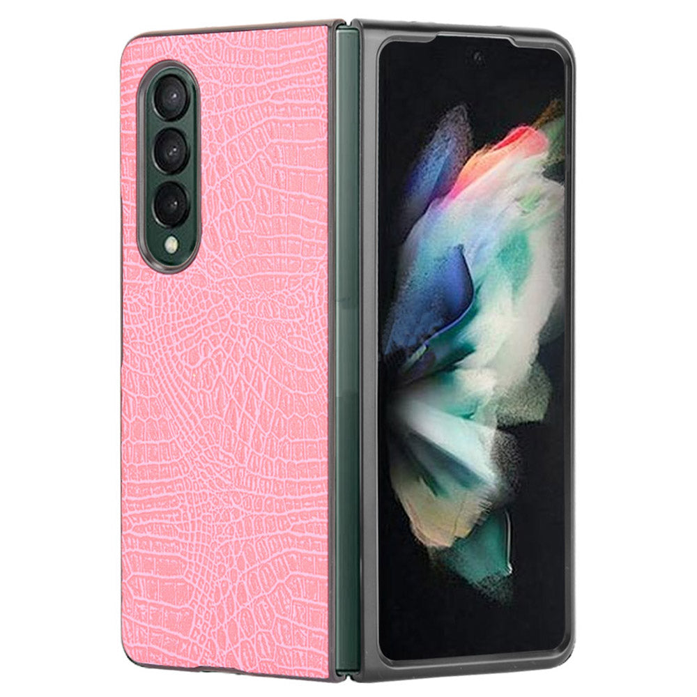 Premium Crocodile Texture PU Leather Coated Hard PC Back Cover Protective Cell Phone Case for Samsung Galaxy Z Fold3 5G