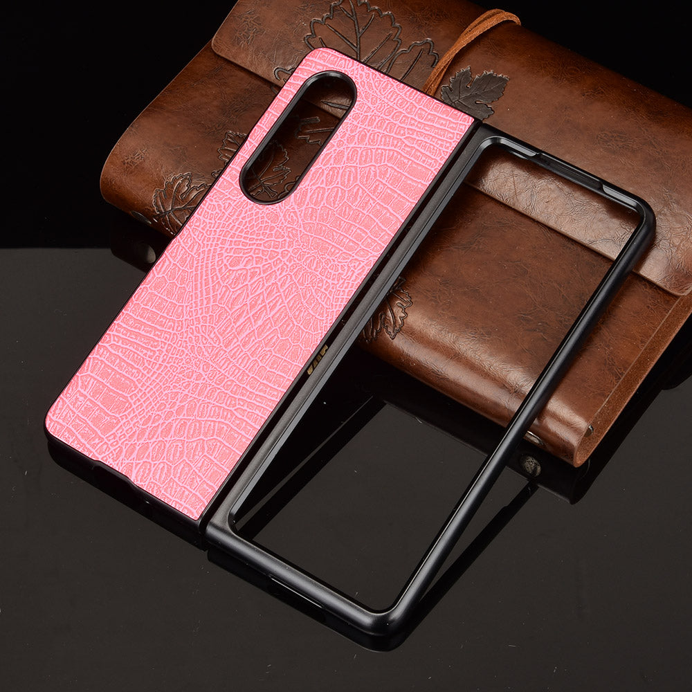Premium Crocodile Texture PU Leather Coated Hard PC Back Cover Protective Cell Phone Case for Samsung Galaxy Z Fold3 5G