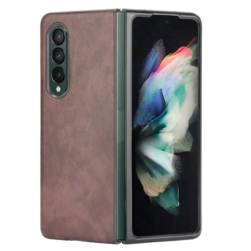 Ultra Slim Litchi Texture PU Leather Coated PC Shockproof Phone Cover for Samsung Galaxy Z Fold3 5G