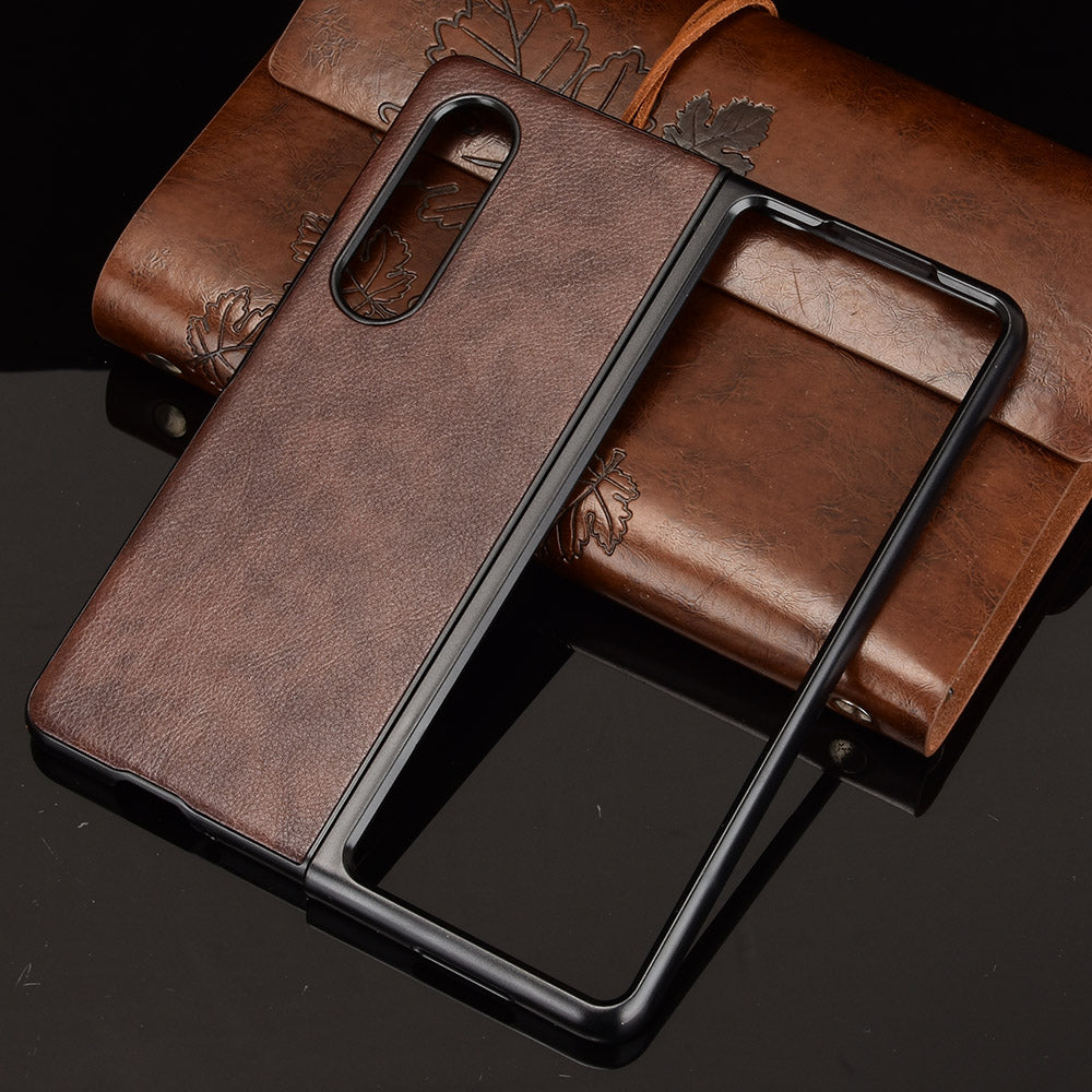 Ultra Slim Litchi Texture PU Leather Coated PC Shockproof Phone Cover for Samsung Galaxy Z Fold3 5G