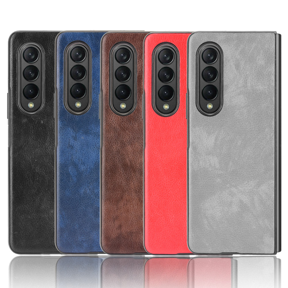 Ultra Slim Litchi Texture PU Leather Coated PC Shockproof Phone Cover for Samsung Galaxy Z Fold3 5G