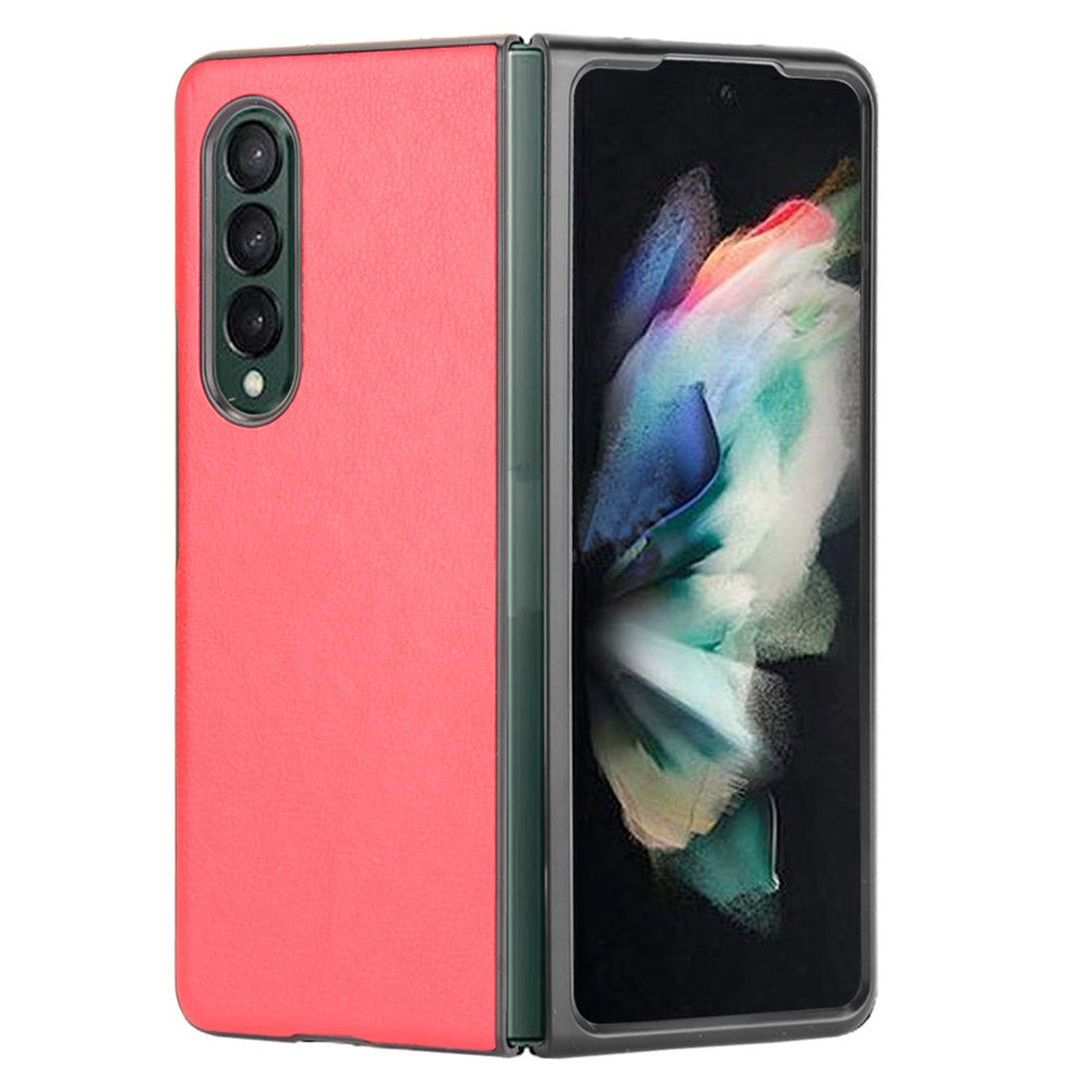 Ultra Slim Litchi Texture PU Leather Coated PC Shockproof Phone Cover for Samsung Galaxy Z Fold3 5G