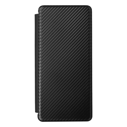 For Galaxy Z Fold3 5G Leather Phone Case Carbon Fiber Absorption Magnetic Closure with Card Slot and Ring Strap