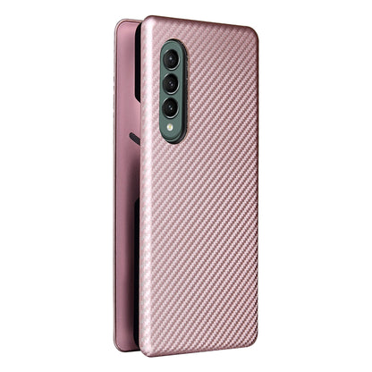 For Galaxy Z Fold3 5G Leather Phone Case Carbon Fiber Absorption Magnetic Closure with Card Slot and Ring Strap