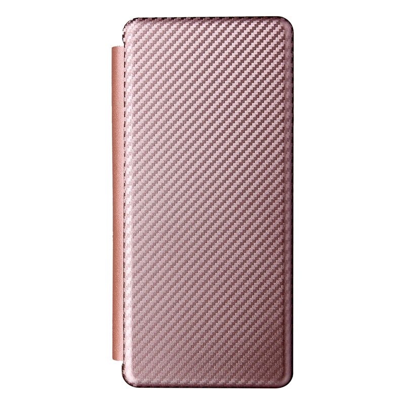 For Galaxy Z Fold3 5G Leather Phone Case Carbon Fiber Absorption Magnetic Closure with Card Slot and Ring Strap