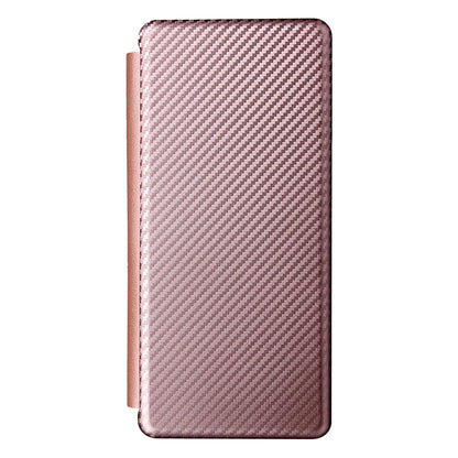 For Galaxy Z Fold3 5G Leather Phone Case Carbon Fiber Absorption Magnetic Closure with Card Slot and Ring Strap
