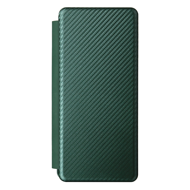 For Galaxy Z Fold3 5G Leather Phone Case Carbon Fiber Absorption Magnetic Closure with Card Slot and Ring Strap