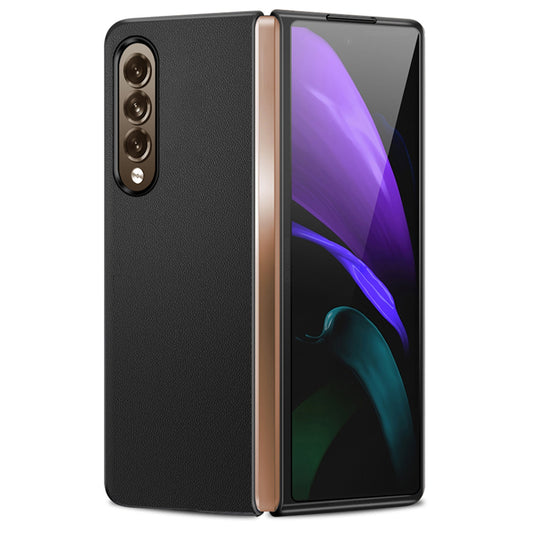 Drop-proof Plain Texture Genuine Leather PC Cell Phone Cover Case Shell for Samsung Galaxy Z Fold3 5G