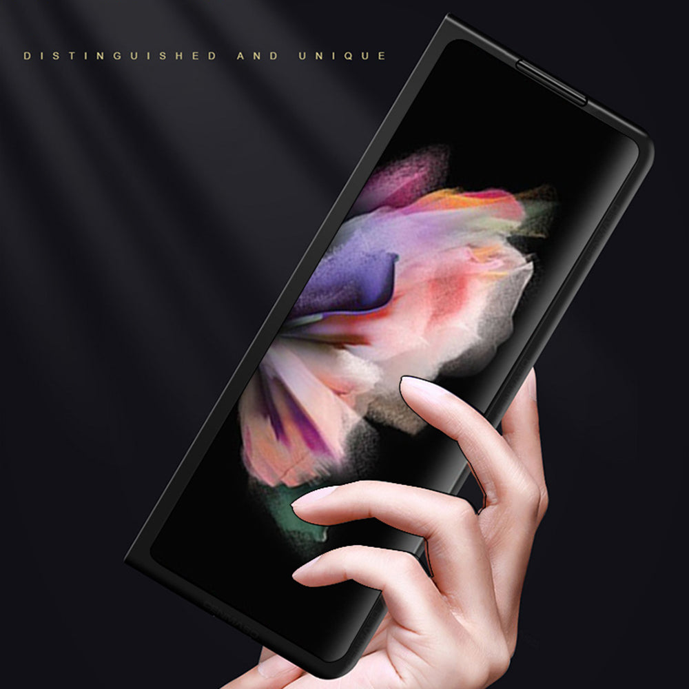 Drop-proof Plain Texture Genuine Leather PC Cell Phone Cover Case Shell for Samsung Galaxy Z Fold3 5G