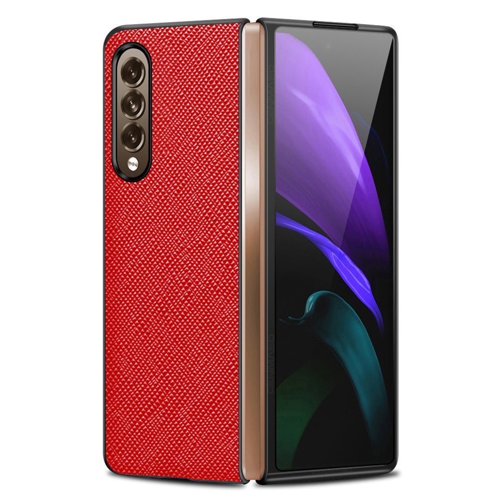 Cross Texture Shockproof Genuine Leather+PC Case Mobile Phone Cover Shell for Samsung Galaxy Z Fold3 5G