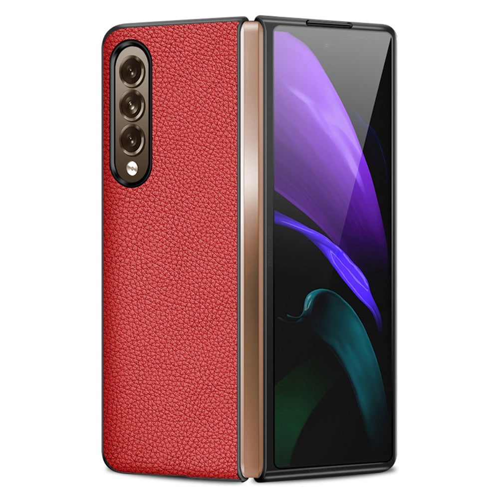 Litchi Texture Genuine Leather Cell Phone Case Cover Shell Protector for Samsung Galaxy Z Fold3 5G