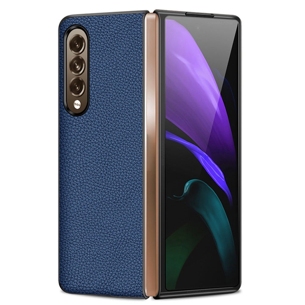 Litchi Texture Genuine Leather Cell Phone Case Cover Shell Protector for Samsung Galaxy Z Fold3 5G