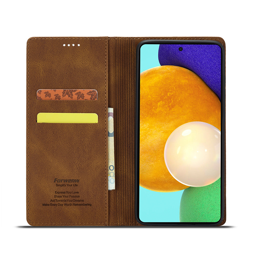 FORWENW F2 Series Wallet Stand Design Solid Color Leather Phone Case for Samsung Galaxy A52 4G/5G/A52s 5G