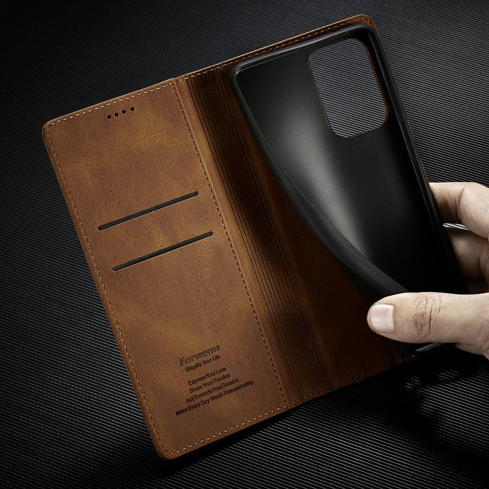 FORWENW F2 Series Wallet Stand Design Solid Color Leather Phone Case for Samsung Galaxy A52 4G/5G/A52s 5G
