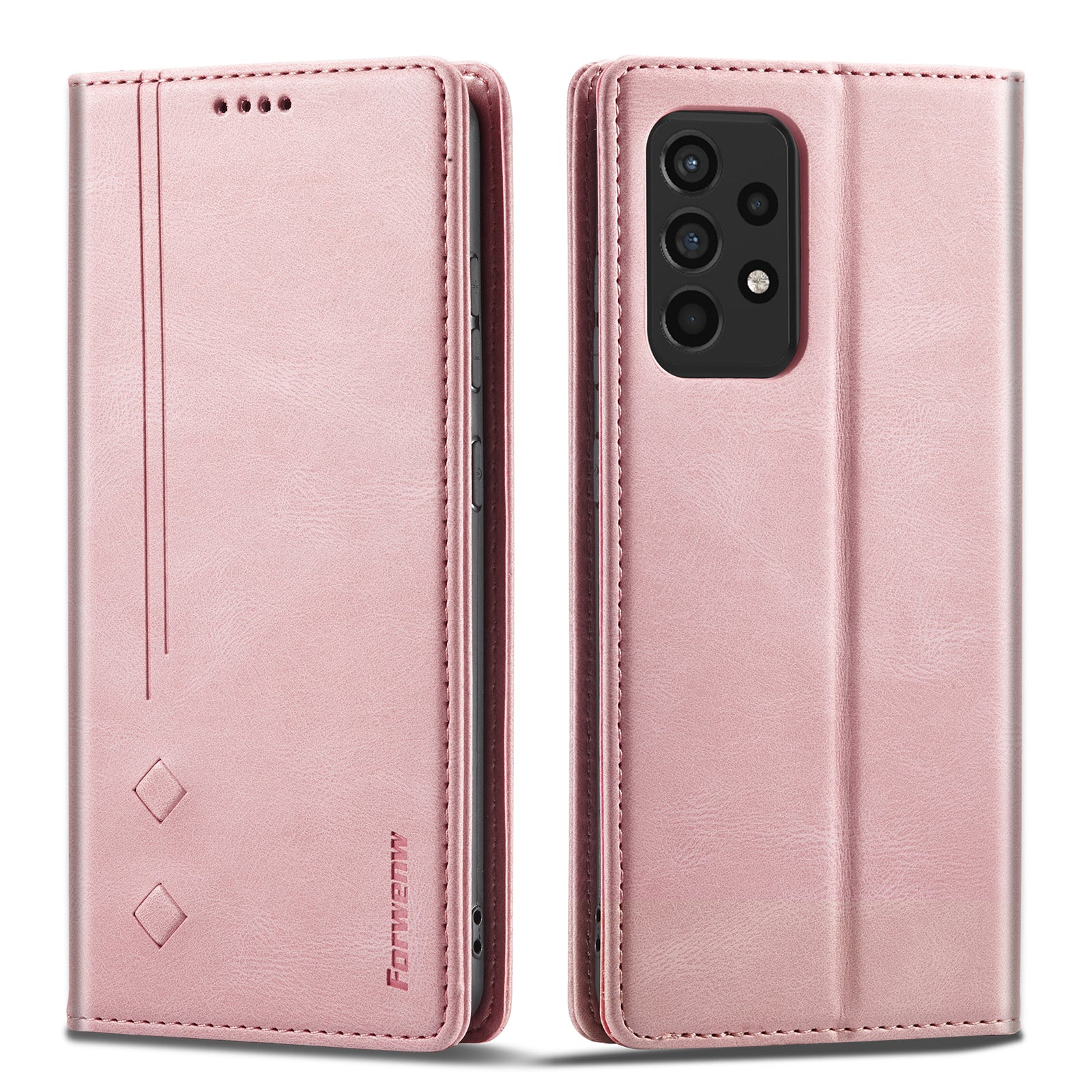 FORWENW F2 Series Wallet Stand Design Solid Color Leather Phone Case for Samsung Galaxy A52 4G/5G/A52s 5G