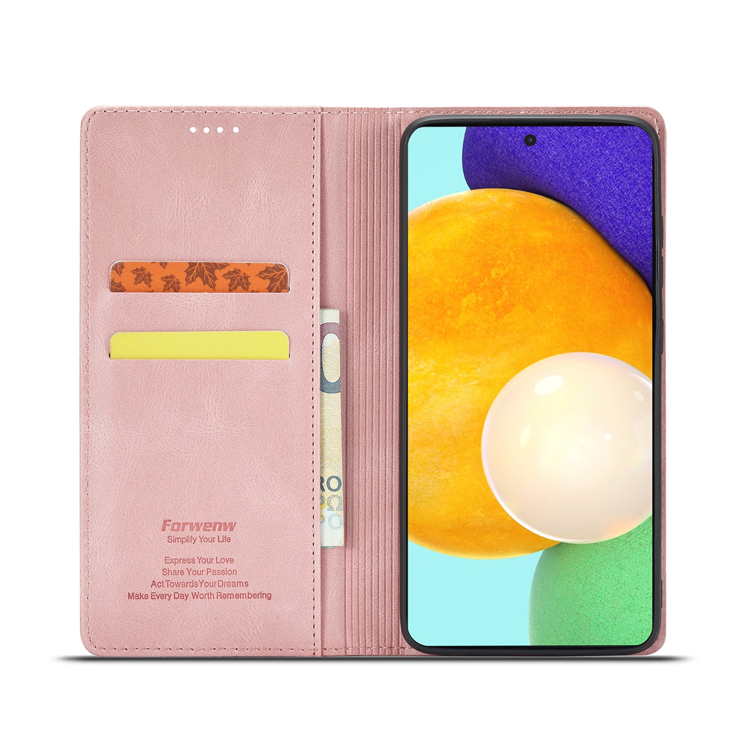 FORWENW F2 Series Wallet Stand Design Solid Color Leather Phone Case for Samsung Galaxy A52 4G/5G/A52s 5G