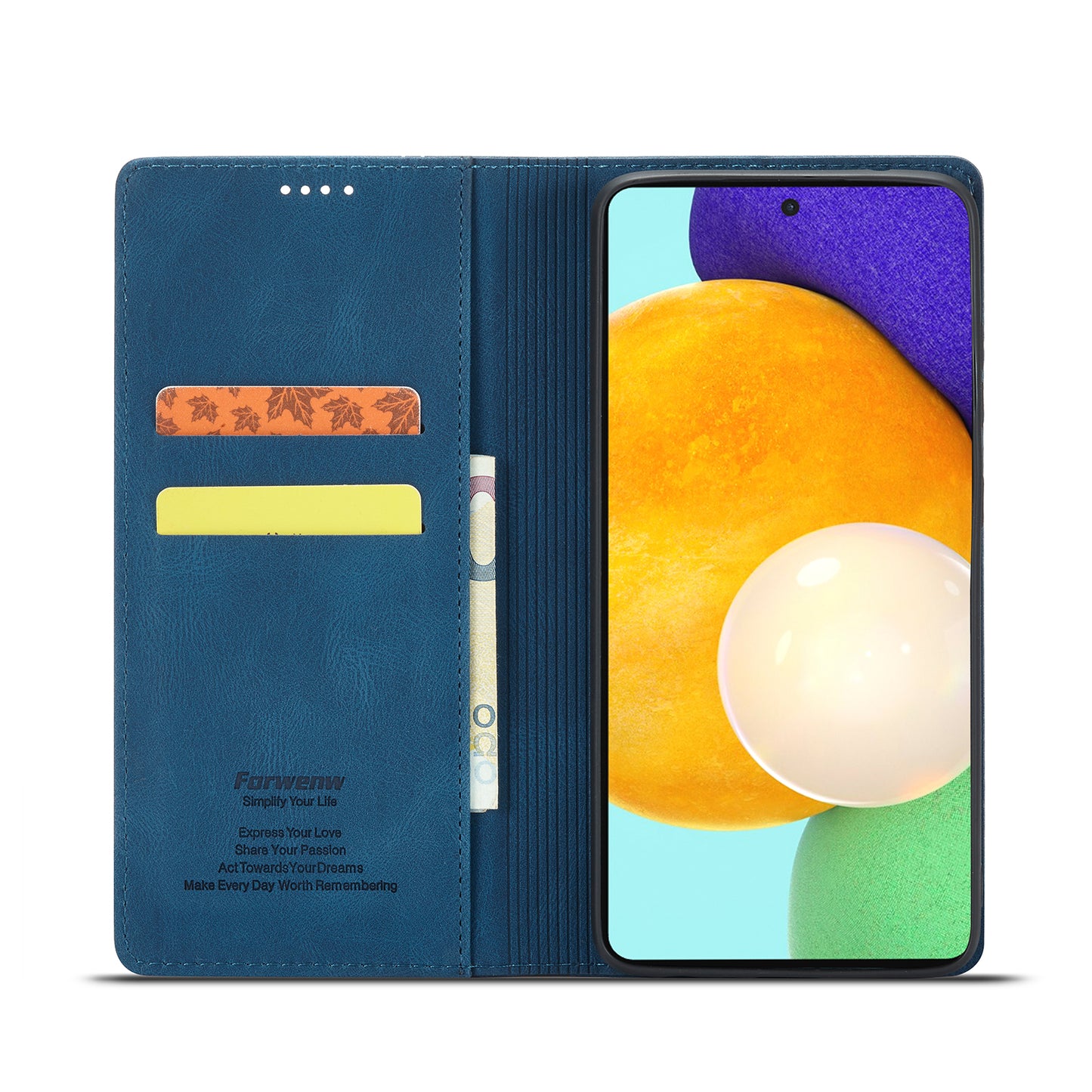 FORWENW F2 Series Wallet Stand Design Solid Color Leather Phone Case for Samsung Galaxy A52 4G/5G/A52s 5G