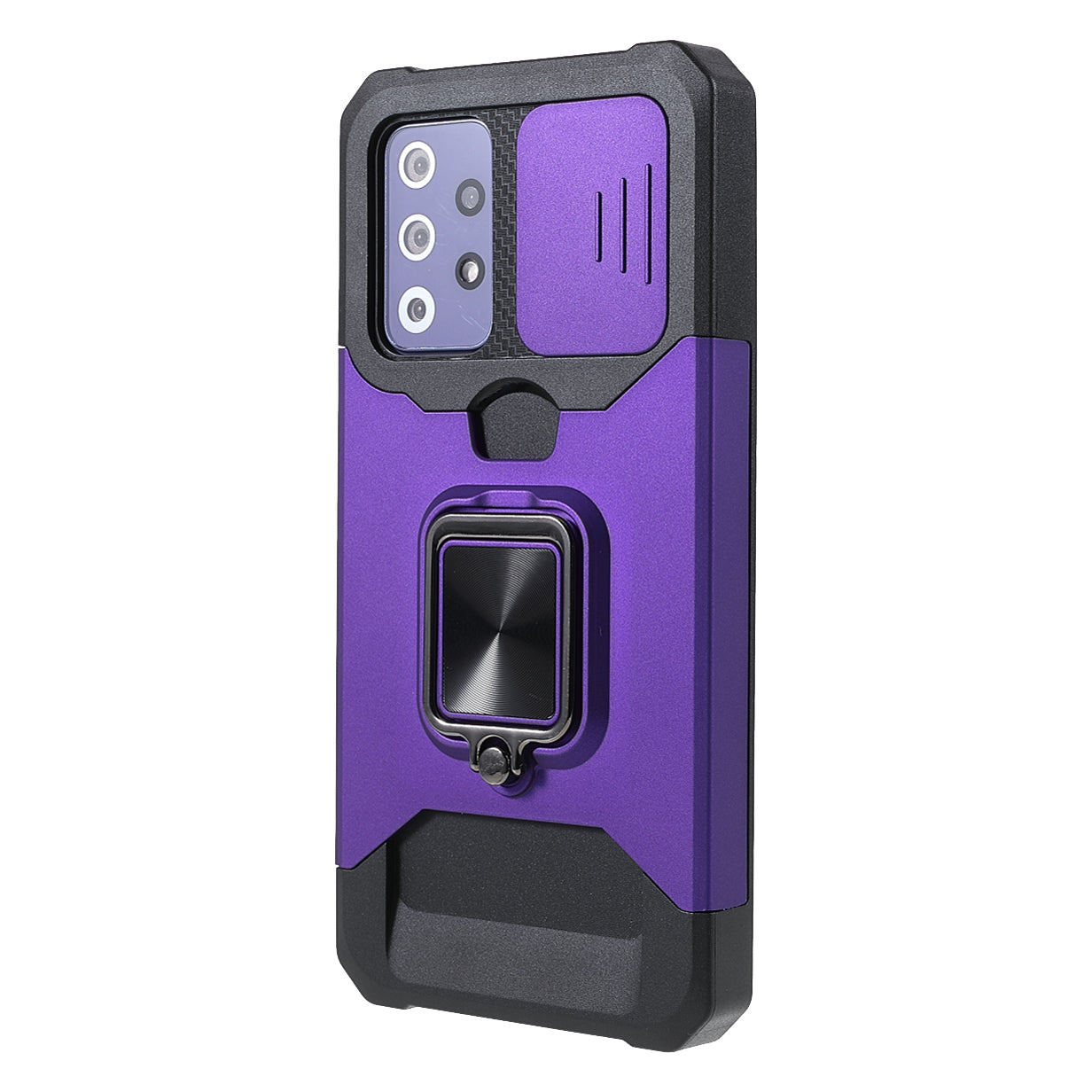 All-Inclusive Hybrid Phone Case Cover Shell with Camera Slider + Back Card Holder + Built-in Metal Sheet for Samsung Galaxy A52 4G/5G/A52s 5G