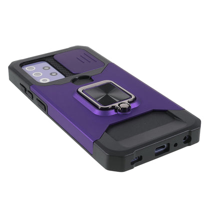 All-Inclusive Hybrid Phone Case Cover Shell with Camera Slider + Back Card Holder + Built-in Metal Sheet for Samsung Galaxy A52 4G/5G/A52s 5G