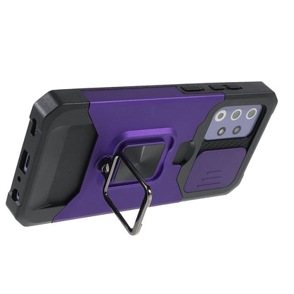 All-Inclusive Hybrid Phone Case Cover Shell with Camera Slider + Back Card Holder + Built-in Metal Sheet for Samsung Galaxy A52 4G/5G/A52s 5G