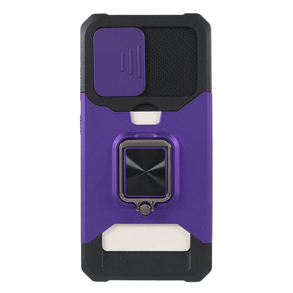 All-Inclusive Hybrid Phone Case Cover Shell with Camera Slider + Back Card Holder + Built-in Metal Sheet for Samsung Galaxy A52 4G/5G/A52s 5G