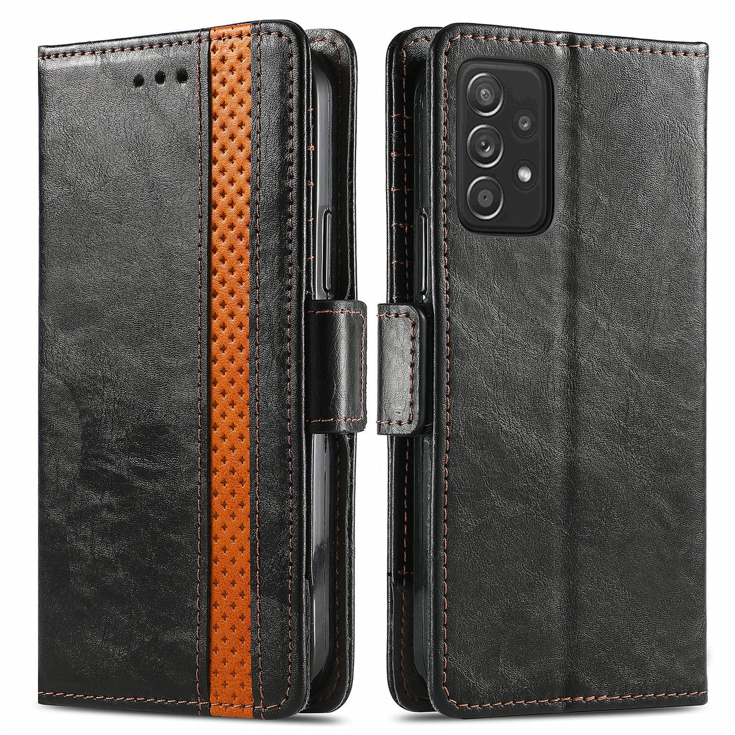 CASENEO 002 Series Protective Shockproof Dual Magnetic Flap Wallet Stand Design Business Style Splicing Leather Phone Case for Samsung Galaxy A52 4G/5G/A52s 5G