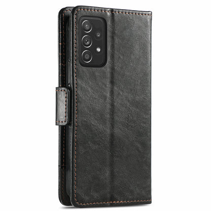 CASENEO 002 Series Protective Shockproof Dual Magnetic Flap Wallet Stand Design Business Style Splicing Leather Phone Case for Samsung Galaxy A52 4G/5G/A52s 5G