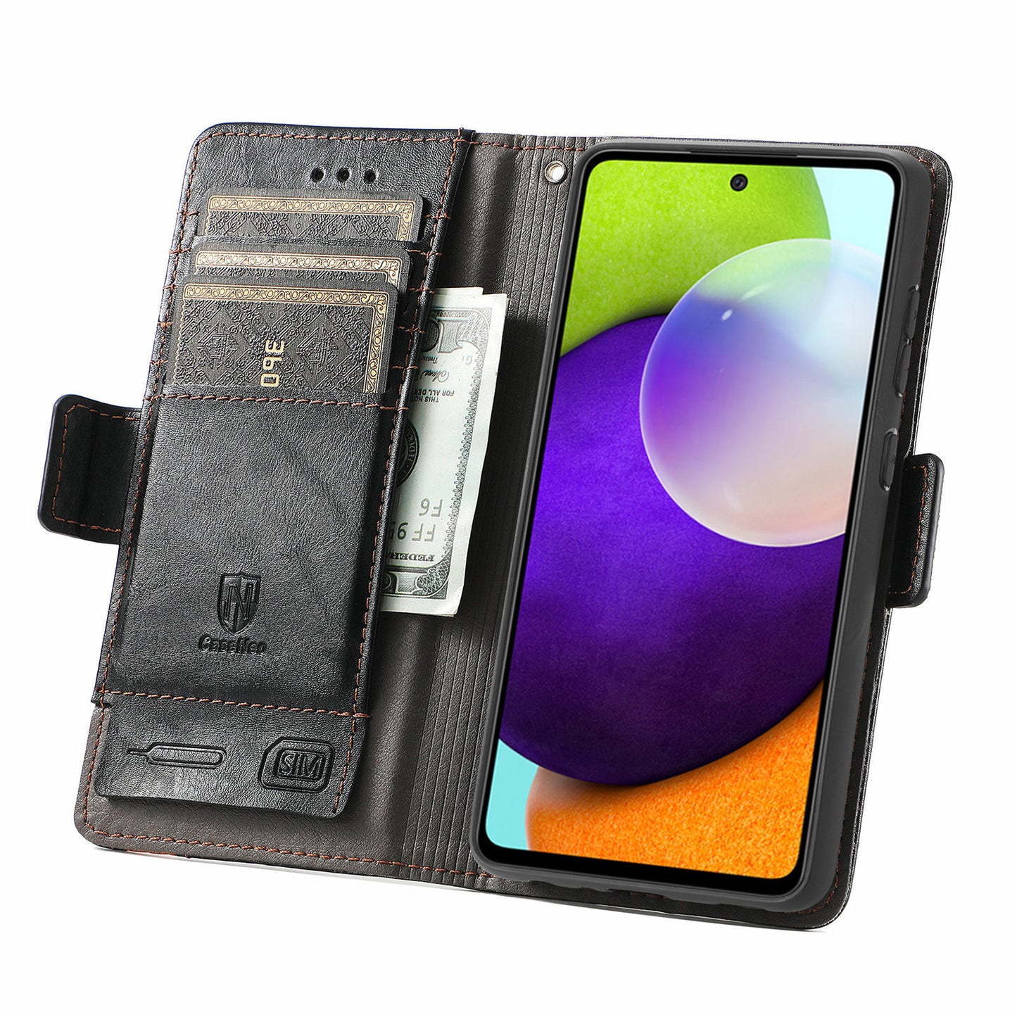 CASENEO 002 Series Protective Shockproof Dual Magnetic Flap Wallet Stand Design Business Style Splicing Leather Phone Case for Samsung Galaxy A52 4G/5G/A52s 5G