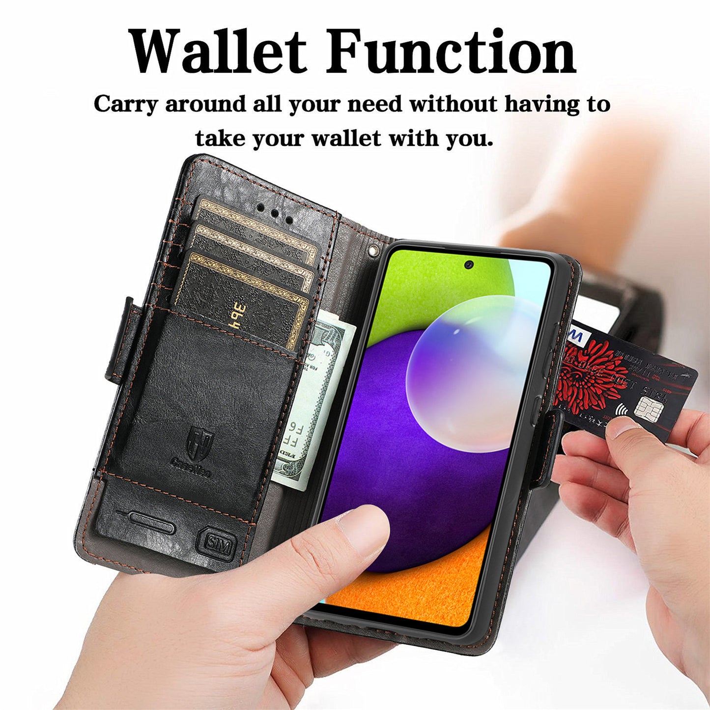 CASENEO 002 Series Protective Shockproof Dual Magnetic Flap Wallet Stand Design Business Style Splicing Leather Phone Case for Samsung Galaxy A52 4G/5G/A52s 5G