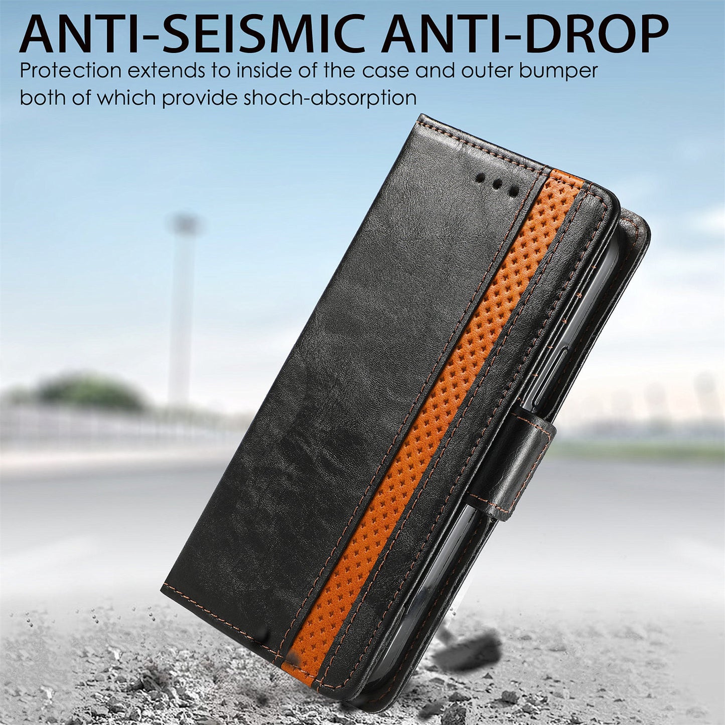 CASENEO 002 Series Protective Shockproof Dual Magnetic Flap Wallet Stand Design Business Style Splicing Leather Phone Case for Samsung Galaxy A52 4G/5G/A52s 5G