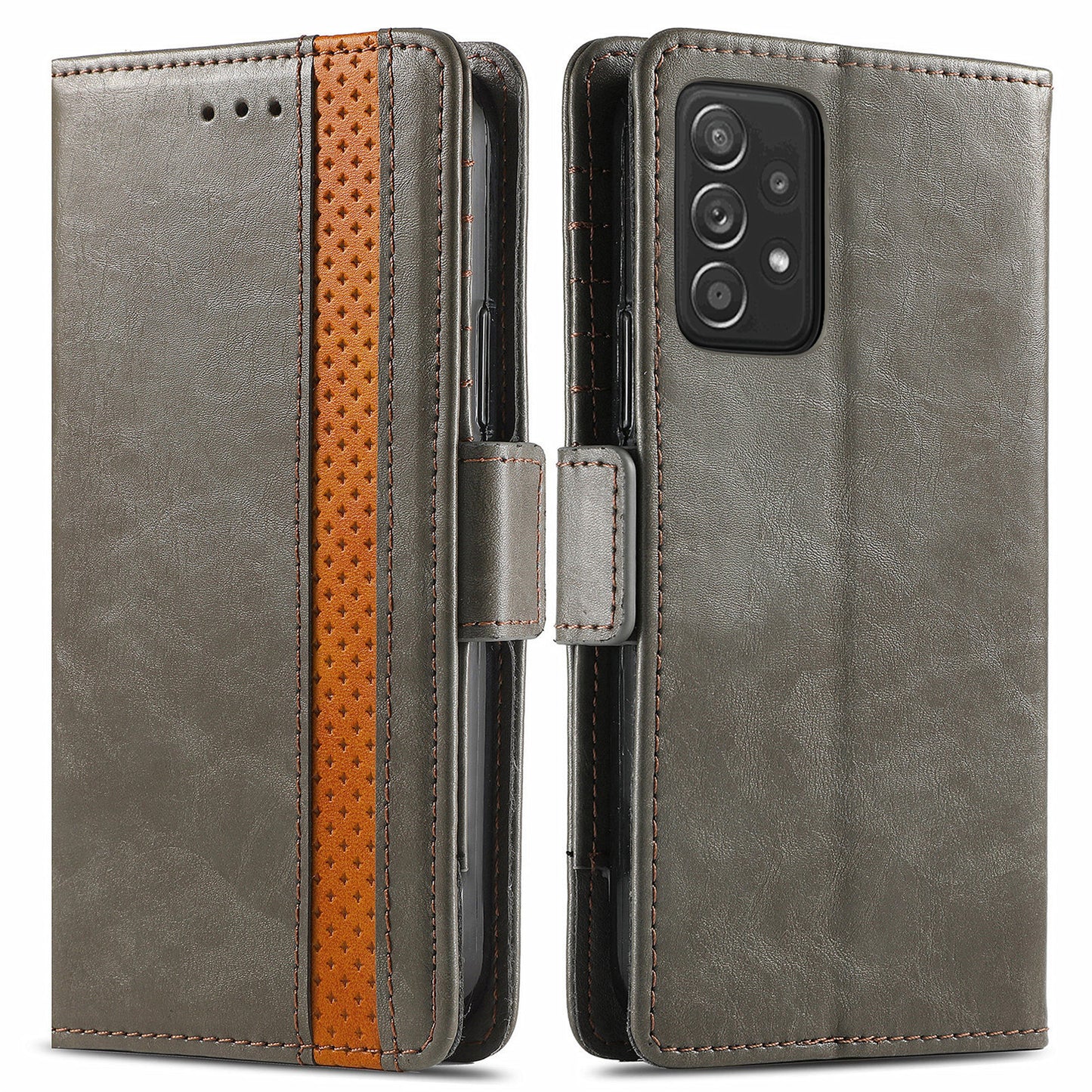 CASENEO 002 Series Protective Shockproof Dual Magnetic Flap Wallet Stand Design Business Style Splicing Leather Phone Case for Samsung Galaxy A52 4G/5G/A52s 5G