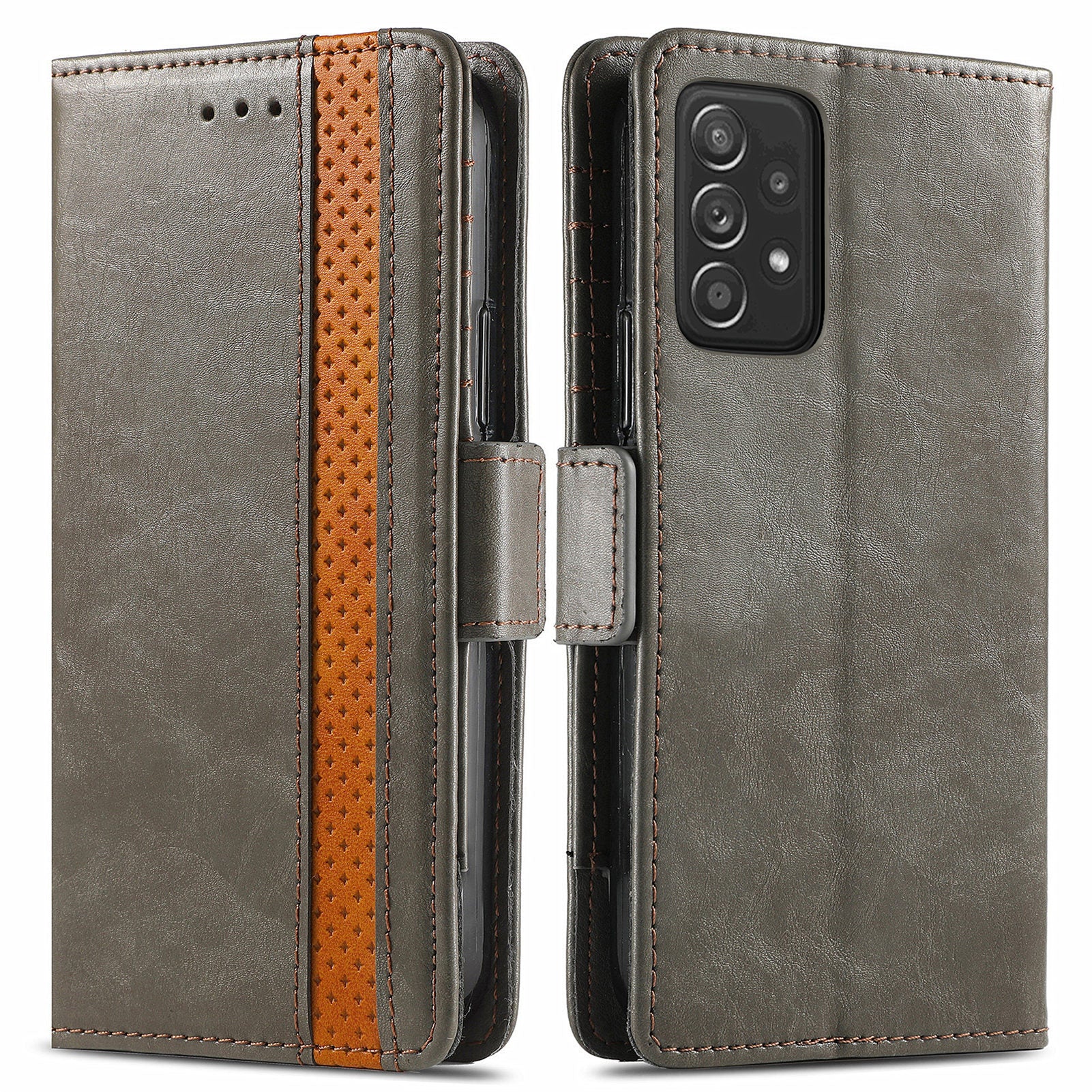 CASENEO 002 Series Protective Shockproof Dual Magnetic Flap Wallet Stand Design Business Style Splicing Leather Phone Case for Samsung Galaxy A52 4G/5G/A52s 5G