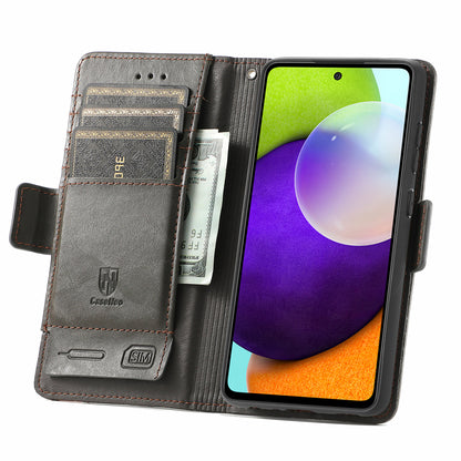CASENEO 002 Series Protective Shockproof Dual Magnetic Flap Wallet Stand Design Business Style Splicing Leather Phone Case for Samsung Galaxy A52 4G/5G/A52s 5G