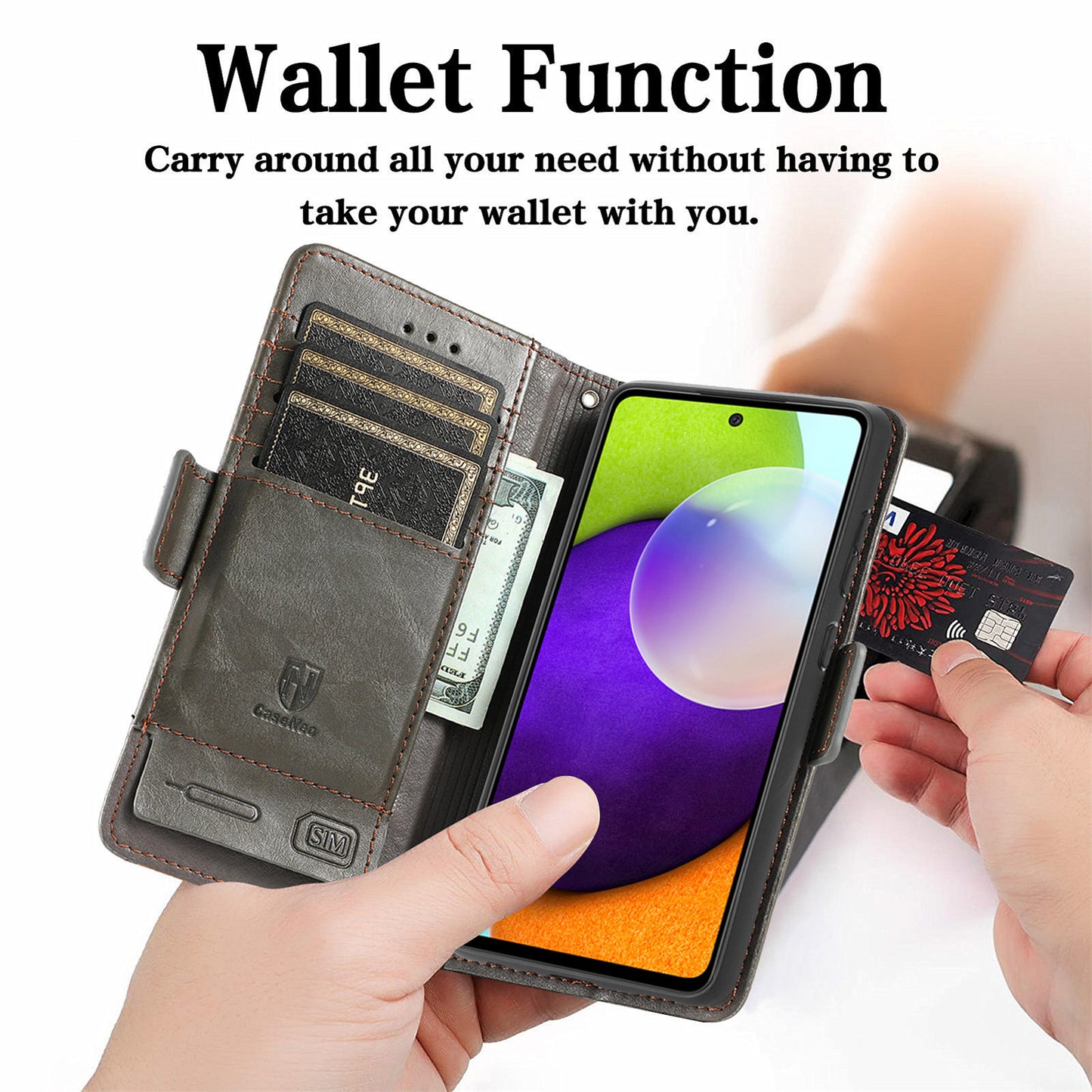 CASENEO 002 Series Protective Shockproof Dual Magnetic Flap Wallet Stand Design Business Style Splicing Leather Phone Case for Samsung Galaxy A52 4G/5G/A52s 5G