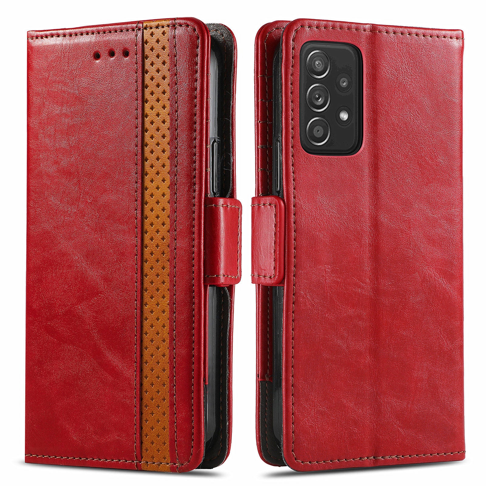 CASENEO 002 Series Protective Shockproof Dual Magnetic Flap Wallet Stand Design Business Style Splicing Leather Phone Case for Samsung Galaxy A52 4G/5G/A52s 5G