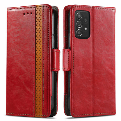 CASENEO 002 Series Protective Shockproof Dual Magnetic Flap Wallet Stand Design Business Style Splicing Leather Phone Case for Samsung Galaxy A52 4G/5G/A52s 5G