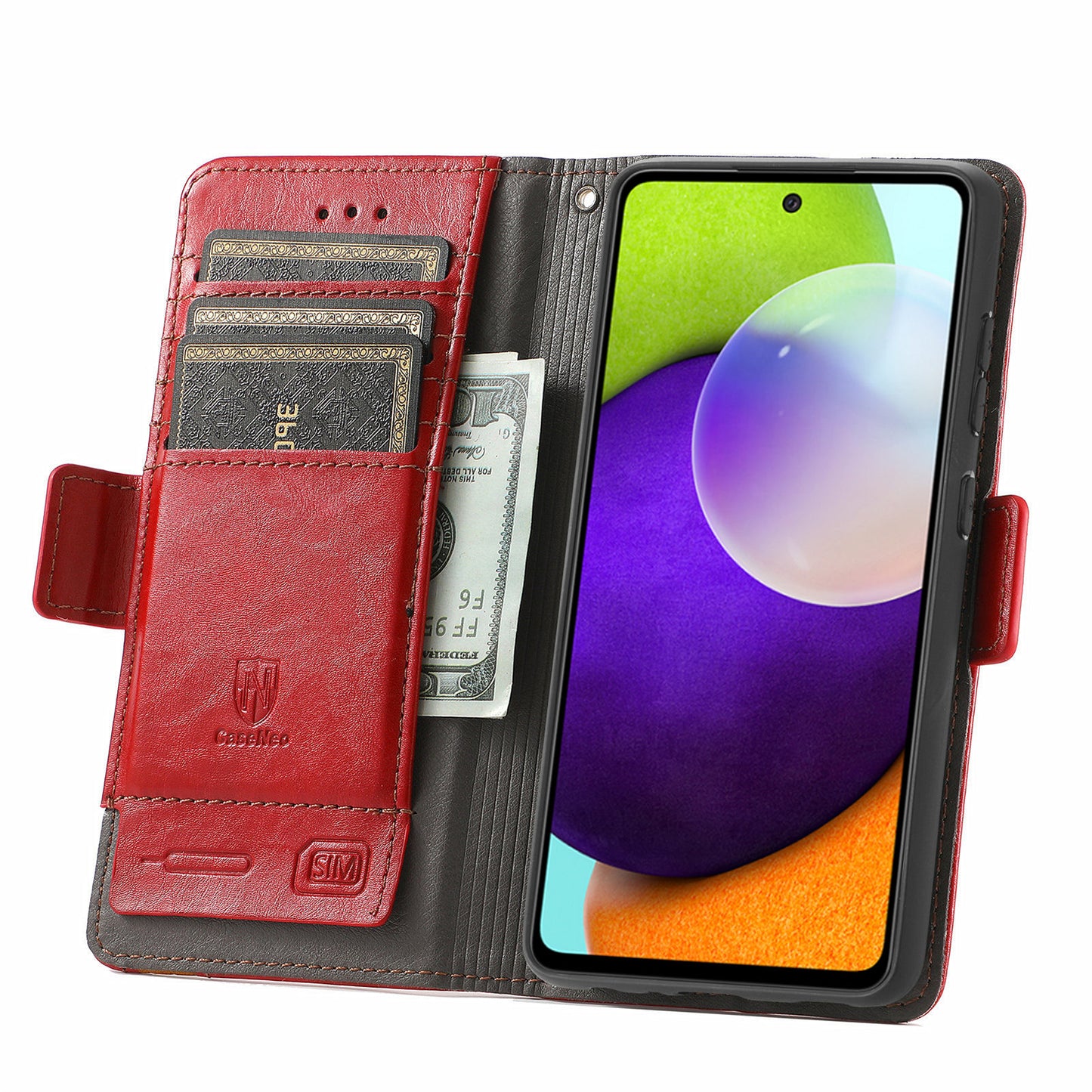CASENEO 002 Series Protective Shockproof Dual Magnetic Flap Wallet Stand Design Business Style Splicing Leather Phone Case for Samsung Galaxy A52 4G/5G/A52s 5G