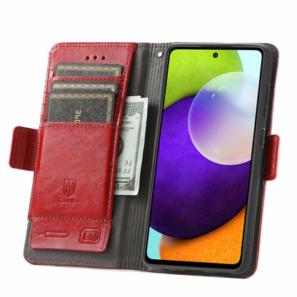 CASENEO 002 Series Protective Shockproof Dual Magnetic Flap Wallet Stand Design Business Style Splicing Leather Phone Case for Samsung Galaxy A52 4G/5G/A52s 5G