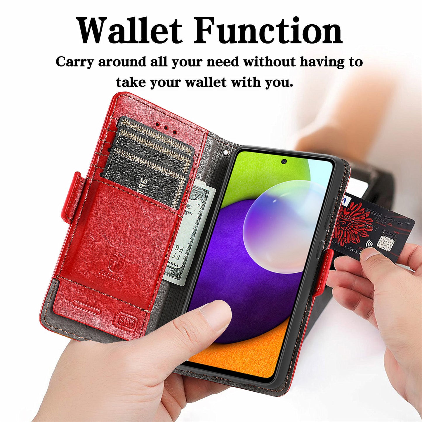 CASENEO 002 Series Protective Shockproof Dual Magnetic Flap Wallet Stand Design Business Style Splicing Leather Phone Case for Samsung Galaxy A52 4G/5G/A52s 5G