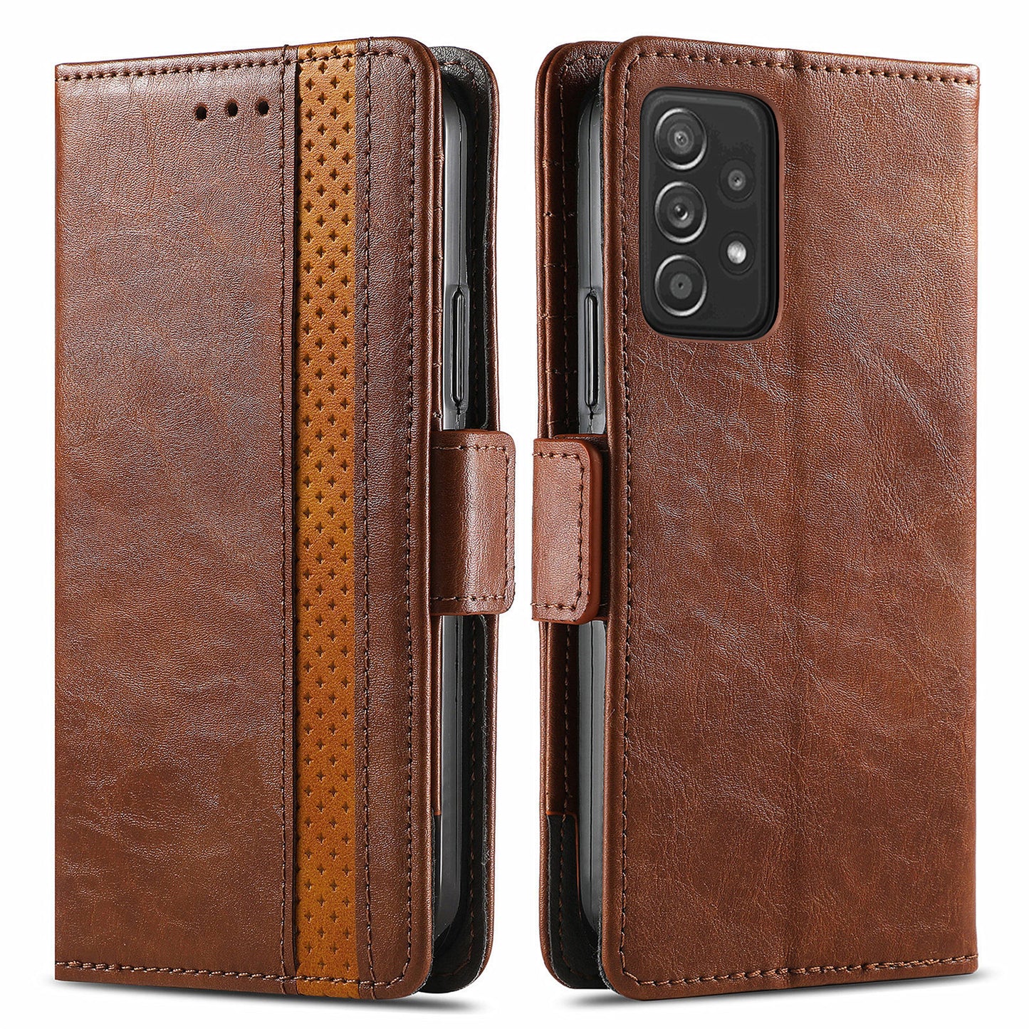 CASENEO 002 Series Protective Shockproof Dual Magnetic Flap Wallet Stand Design Business Style Splicing Leather Phone Case for Samsung Galaxy A52 4G/5G/A52s 5G