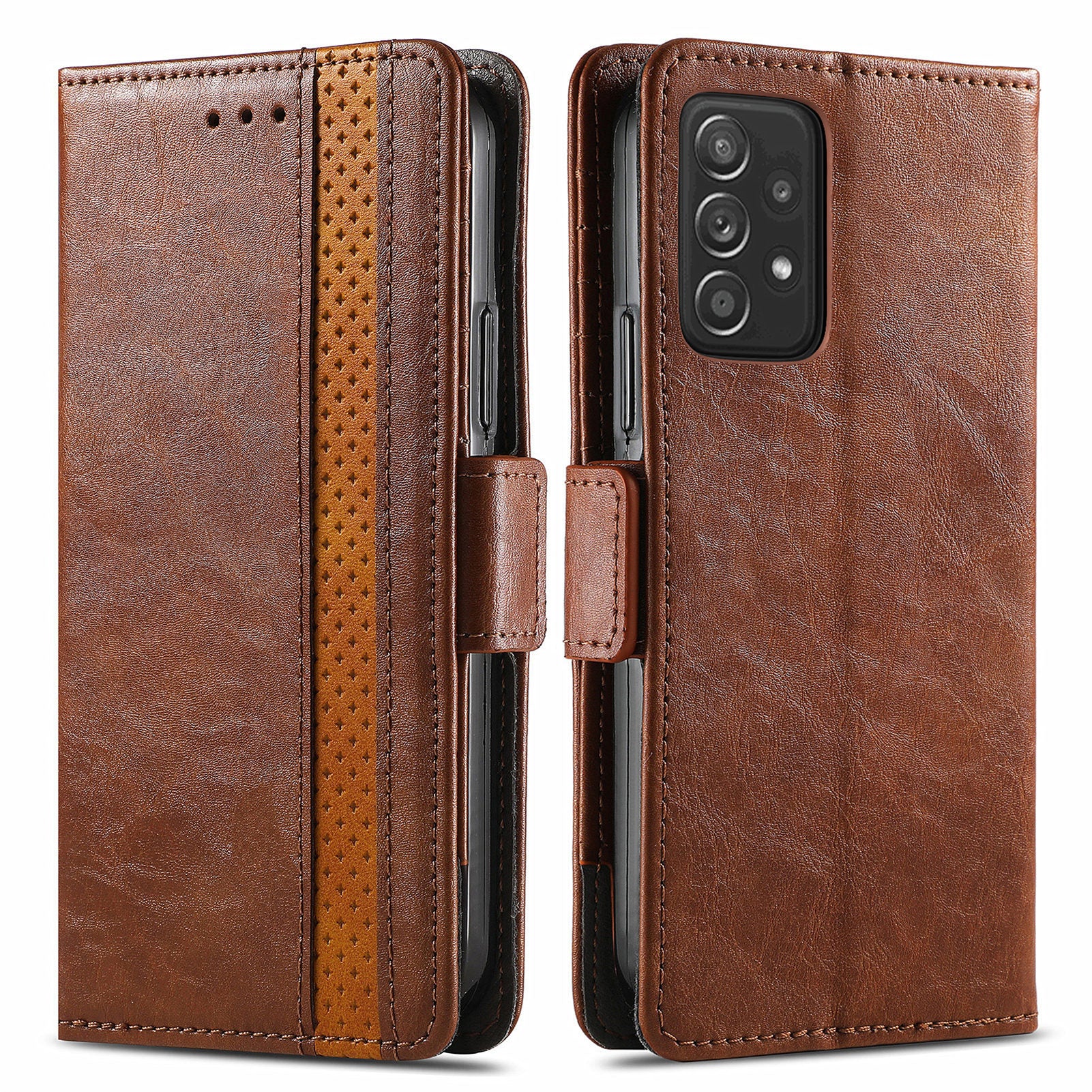 CASENEO 002 Series Protective Shockproof Dual Magnetic Flap Wallet Stand Design Business Style Splicing Leather Phone Case for Samsung Galaxy A52 4G/5G/A52s 5G