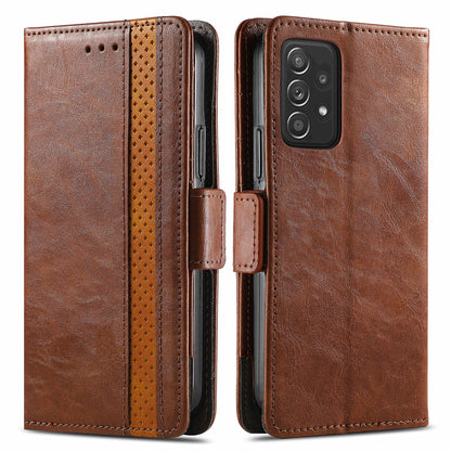 CASENEO 002 Series Protective Shockproof Dual Magnetic Flap Wallet Stand Design Business Style Splicing Leather Phone Case for Samsung Galaxy A52 4G/5G/A52s 5G