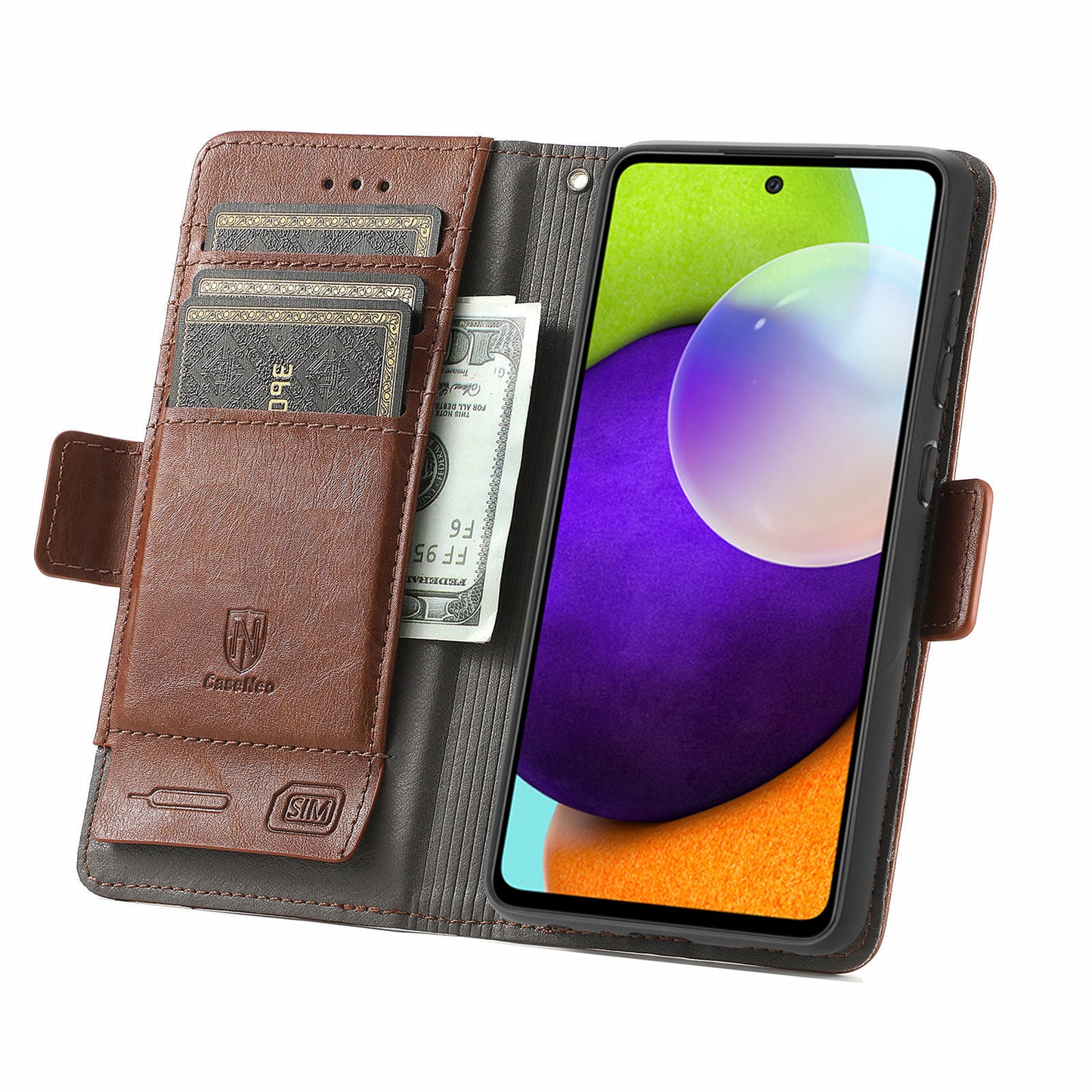 CASENEO 002 Series Protective Shockproof Dual Magnetic Flap Wallet Stand Design Business Style Splicing Leather Phone Case for Samsung Galaxy A52 4G/5G/A52s 5G